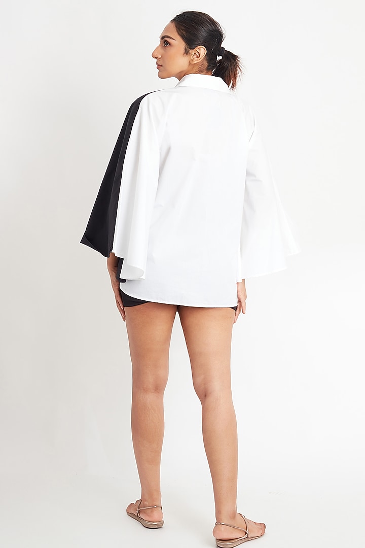 Black & White Cotton Embroidered Poncho Shirt by Richaa Goenka at Pernia's Pop Up Shop