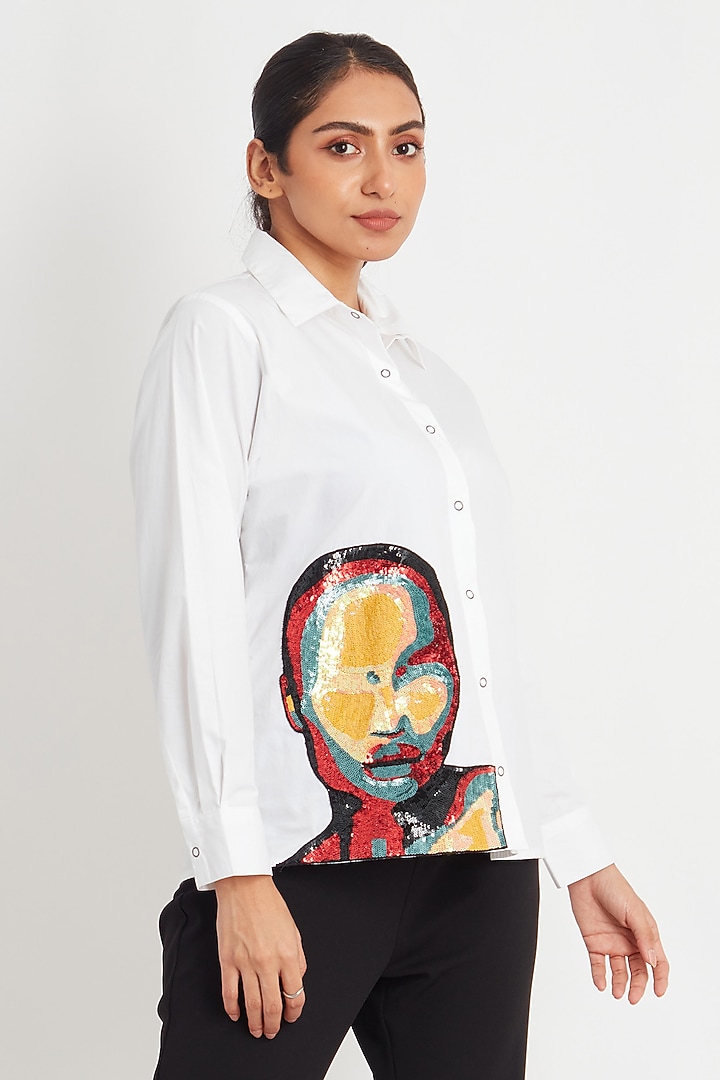 White Cotton Embroidered Shirt by Richaa Goenka at Pernia's Pop Up Shop