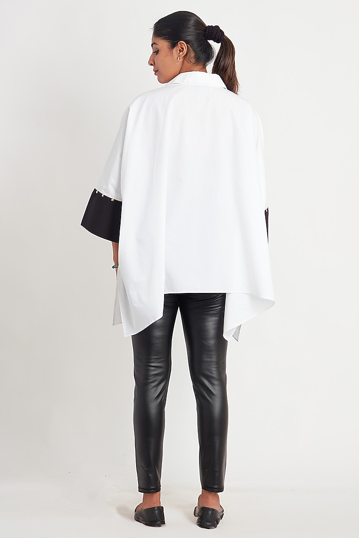 White Cotton Foil Printed Poncho Shirt by Richaa Goenka at Pernia's Pop Up Shop