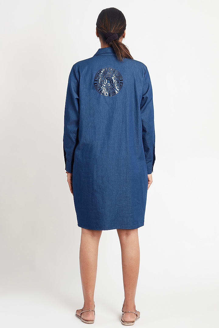 Blue Denim Applique Motif Summer Dress by Richaa Goenka at Pernia's Pop Up Shop