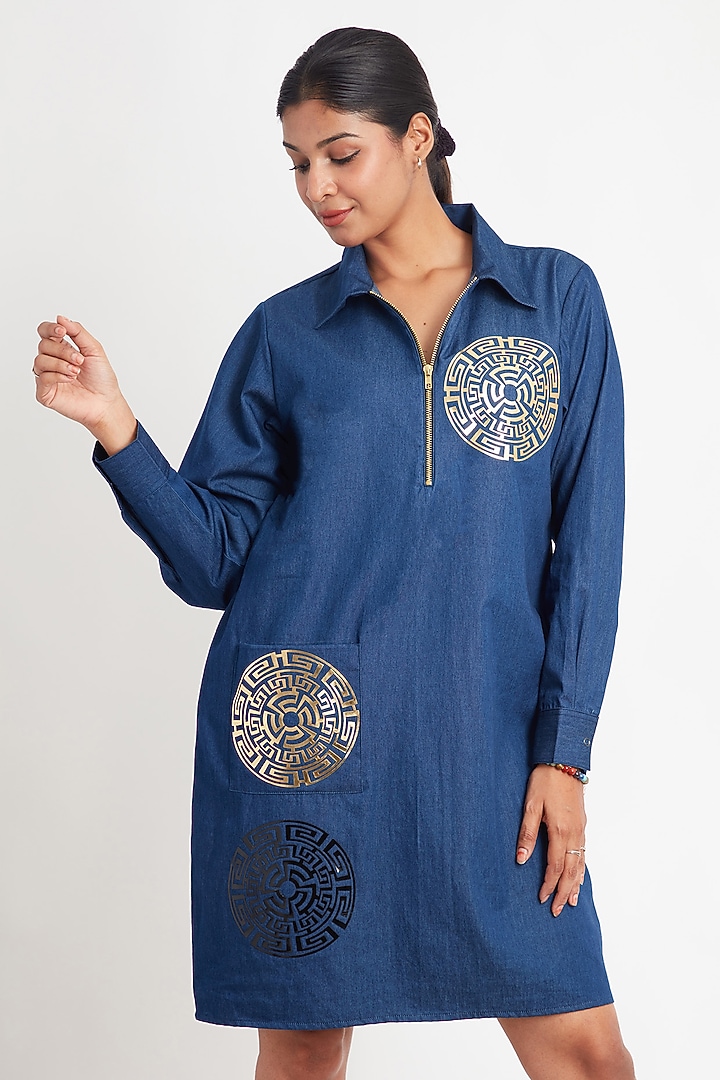 Blue Denim Applique Motif Summer Dress by Richaa Goenka at Pernia's Pop Up Shop