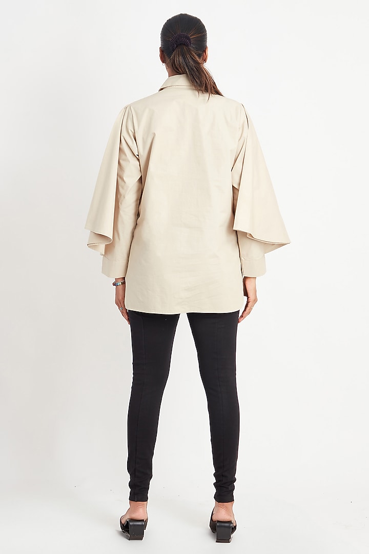 Beige Cotton Embroidered Shirt by Richaa Goenka at Pernia's Pop Up Shop