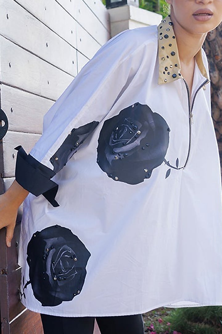 White Cotton Poncho-Style Shirt by Richaa Goenka at Pernia's Pop Up Shop
