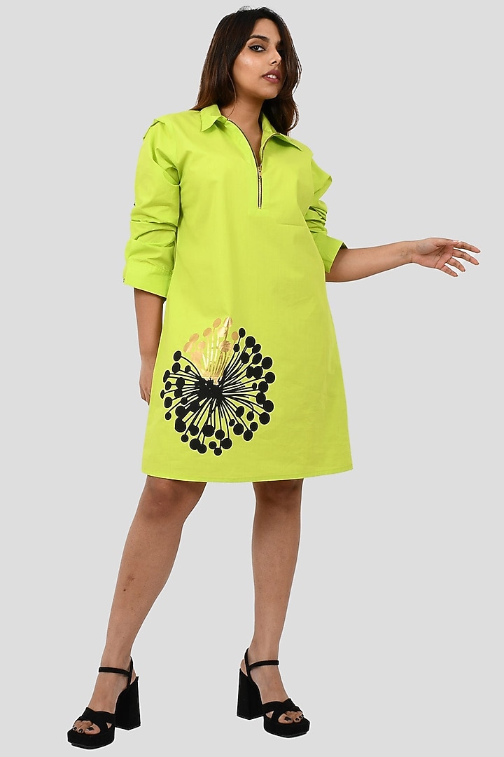 Neon Green Cotton Printed Summer Dress by Richaa Goenka at Pernia's Pop Up Shop
