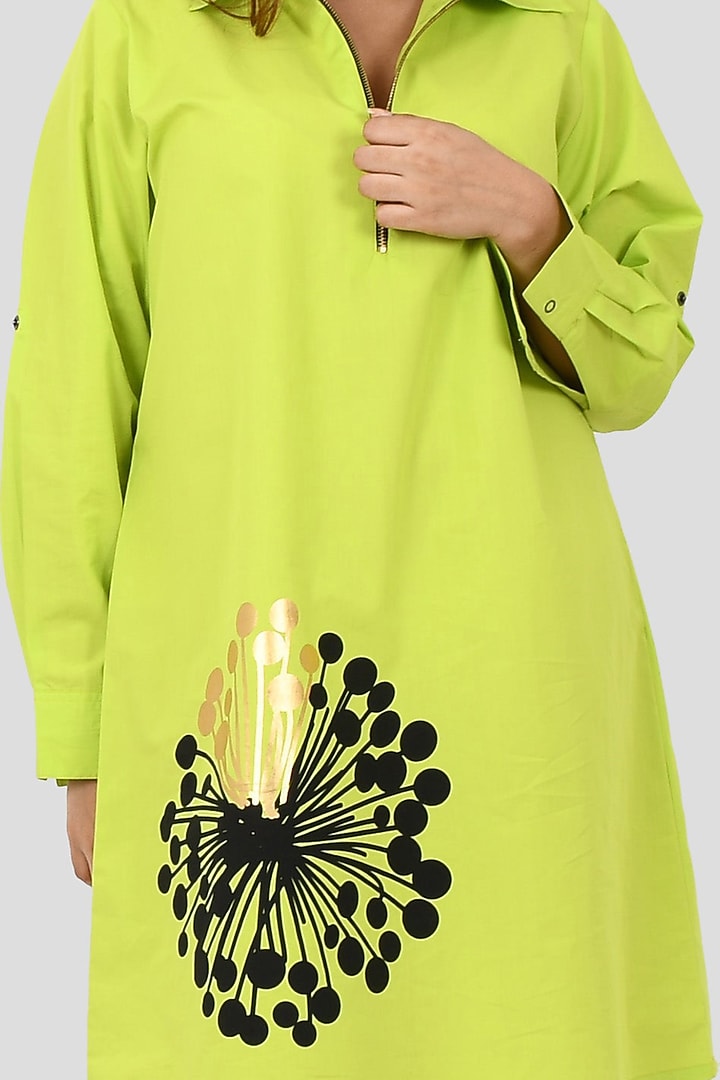 Neon Green Cotton Printed Summer Dress by Richaa Goenka at Pernia's Pop Up Shop