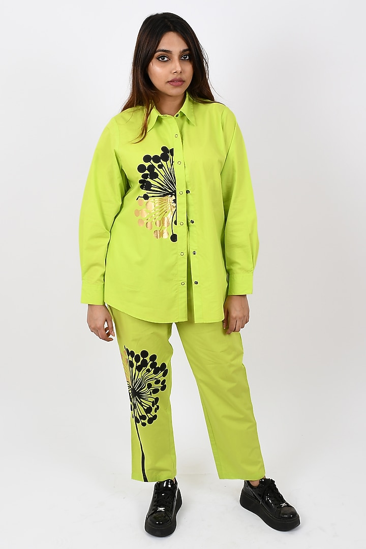 Neon Green Cotton Printed Shirt by Richaa Goenka at Pernia's Pop Up Shop