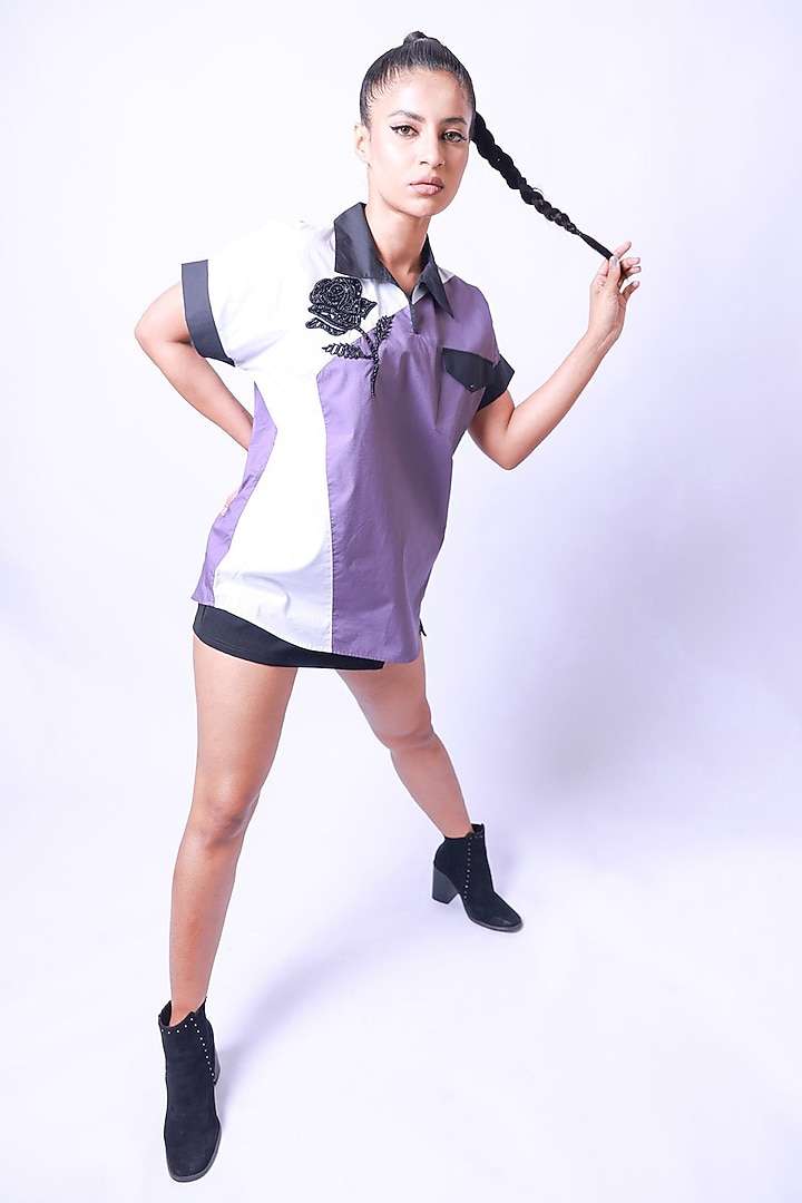Lilac & White Cotton Shirt by Richaa Goenka at Pernia's Pop Up Shop