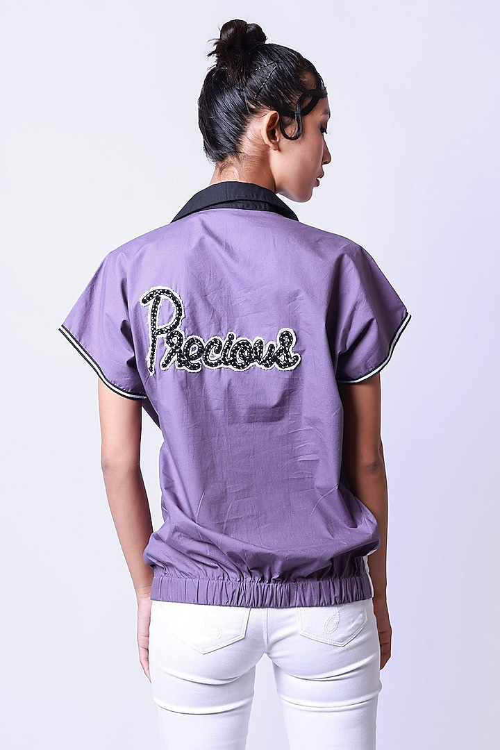 Lilac & White Cotton Bomber Top by Richaa Goenka at Pernia's Pop Up Shop