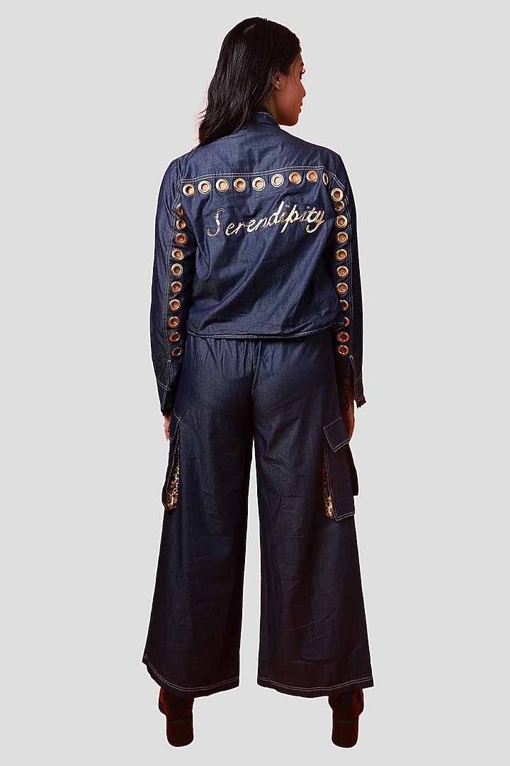 Blue Denim Cargo Pants Set by Richaa Goenka at Pernia's Pop Up Shop