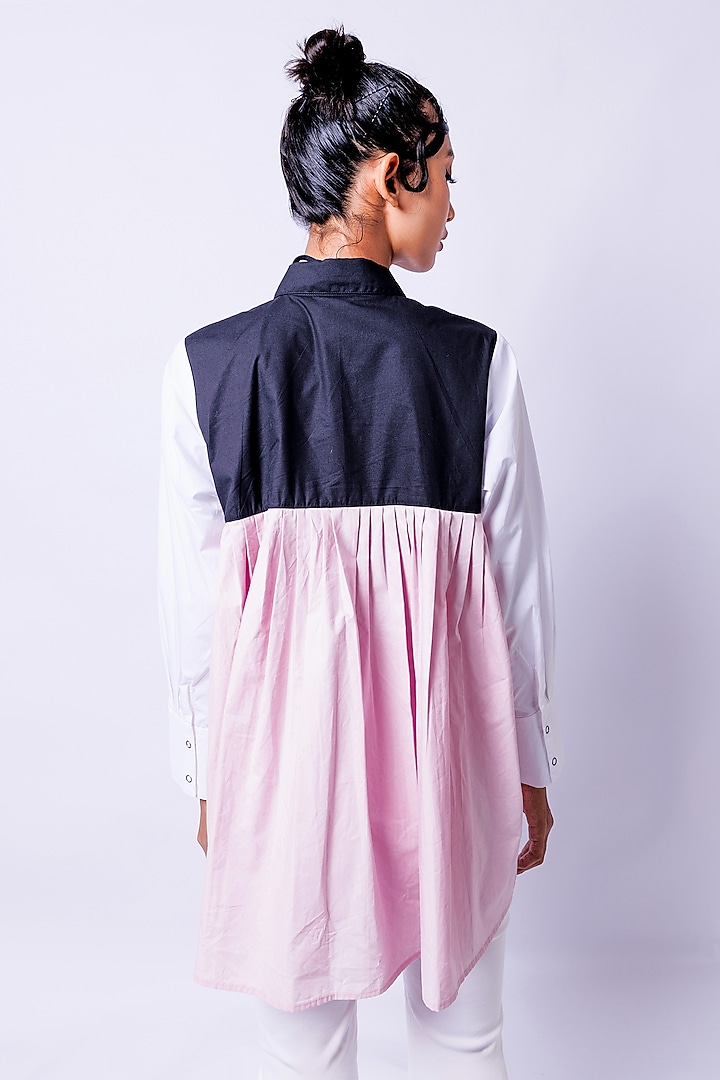 Pink & White Cotton Pleated Shirt by Richaa Goenka at Pernia's Pop Up Shop