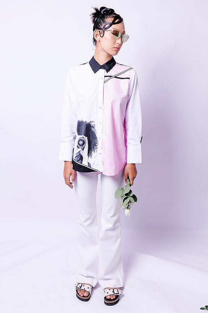 Pink & White Cotton Pleated Shirt by Richaa Goenka at Pernia's Pop Up Shop