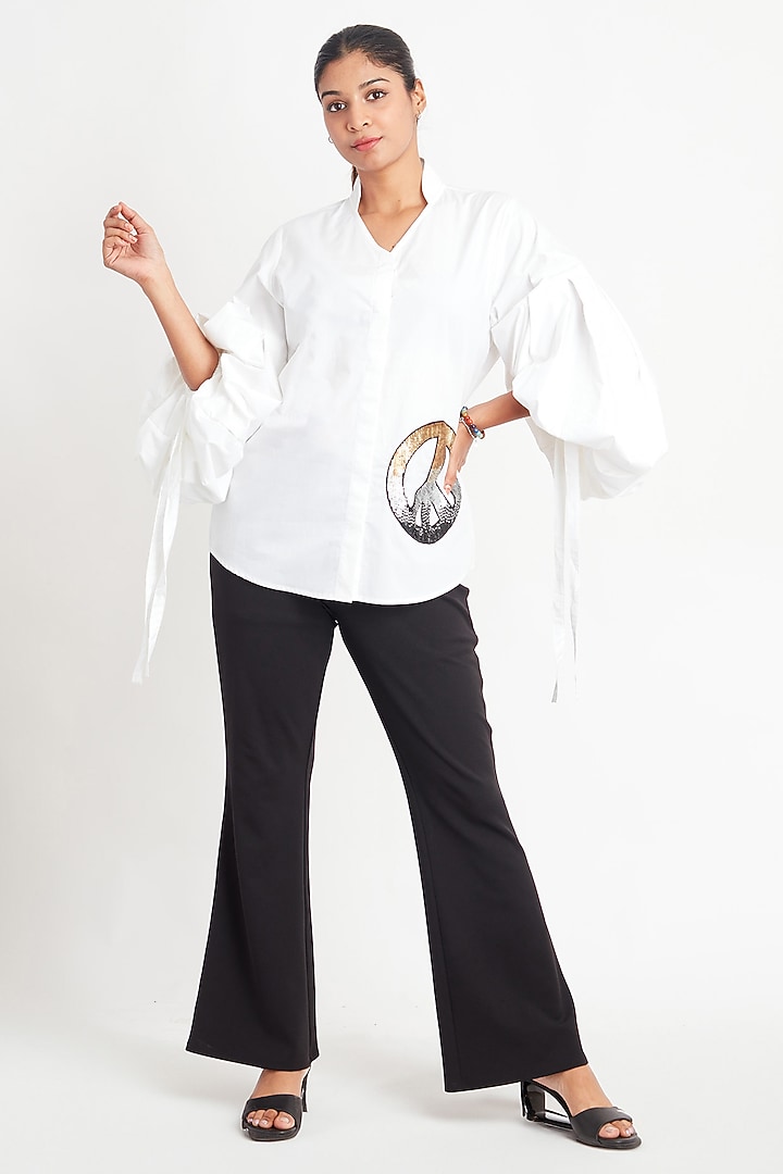 White Cotton Embroidered Shirt by Richaa Goenka at Pernia's Pop Up Shop