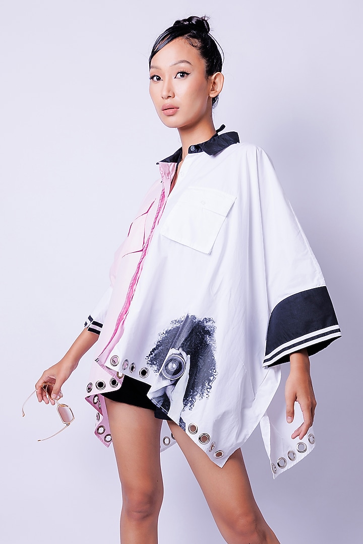 Pink & White Cotton Poncho-Style Shirt by Richaa Goenka at Pernia's Pop Up Shop