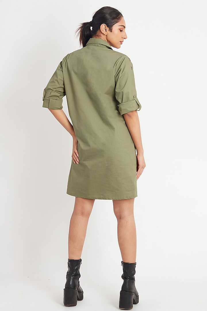 Olive Cotton Embroidered Summer Dress by Richaa Goenka at Pernia's Pop Up Shop