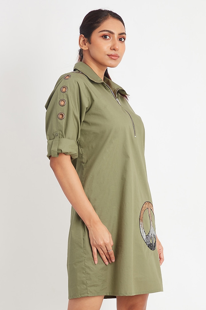 Olive Cotton Embroidered Summer Dress by Richaa Goenka at Pernia's Pop Up Shop