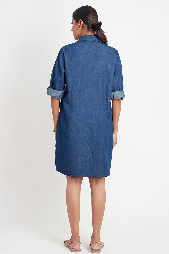 Blue Denim Embroidered Summer Dress by Richaa Goenka at Pernia's Pop Up Shop