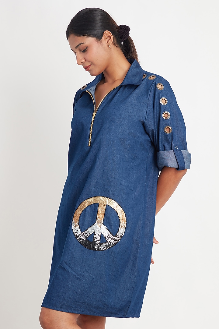 Blue Denim Embroidered Summer Dress by Richaa Goenka at Pernia's Pop Up Shop