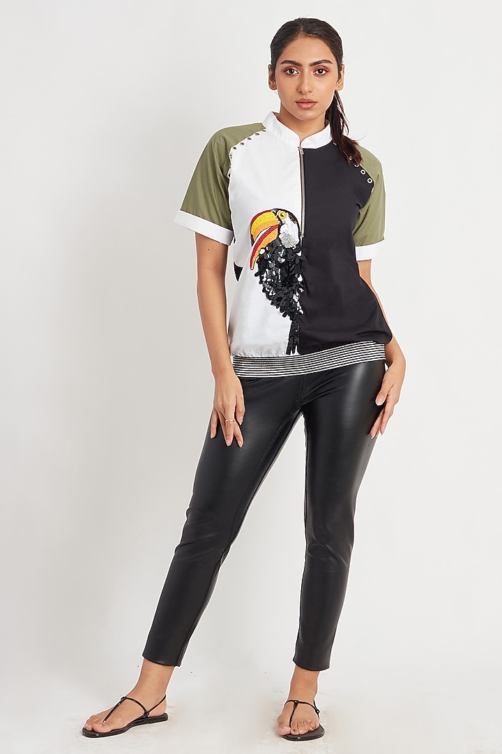 Multi-Colored Cotton Embroidered Bomber Top by Richaa Goenka at Pernia's Pop Up Shop