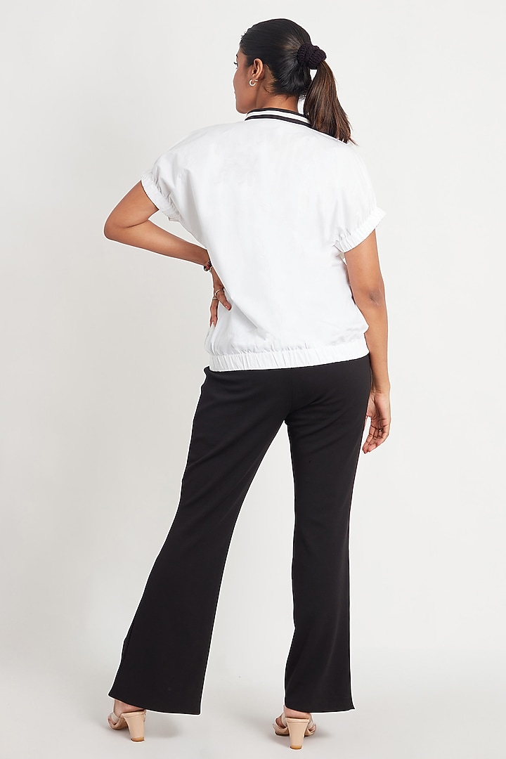 White Cotton Embroidered Bomber Top by Richaa Goenka at Pernia's Pop Up Shop