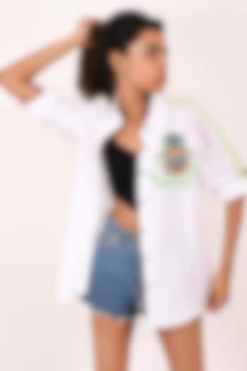 White Cotton Hand Embroidered Shirt by Richaa Goenka at Pernia's Pop Up Shop