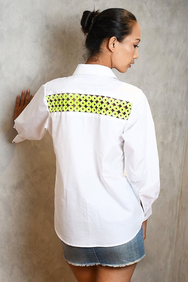 White Cotton Cutwork Shirt by Richaa Goenka at Pernia's Pop Up Shop