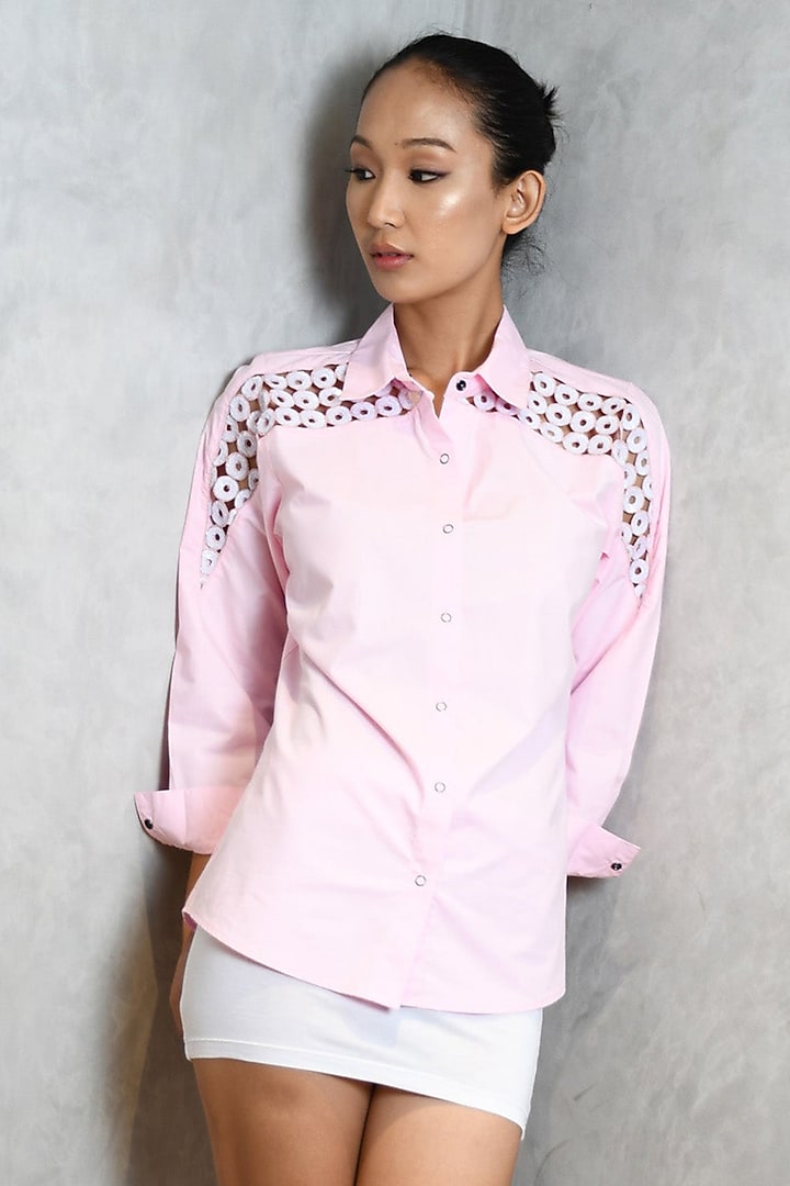 Pink Cotton Cutwork Shirt by Richaa Goenka at Pernia's Pop Up Shop