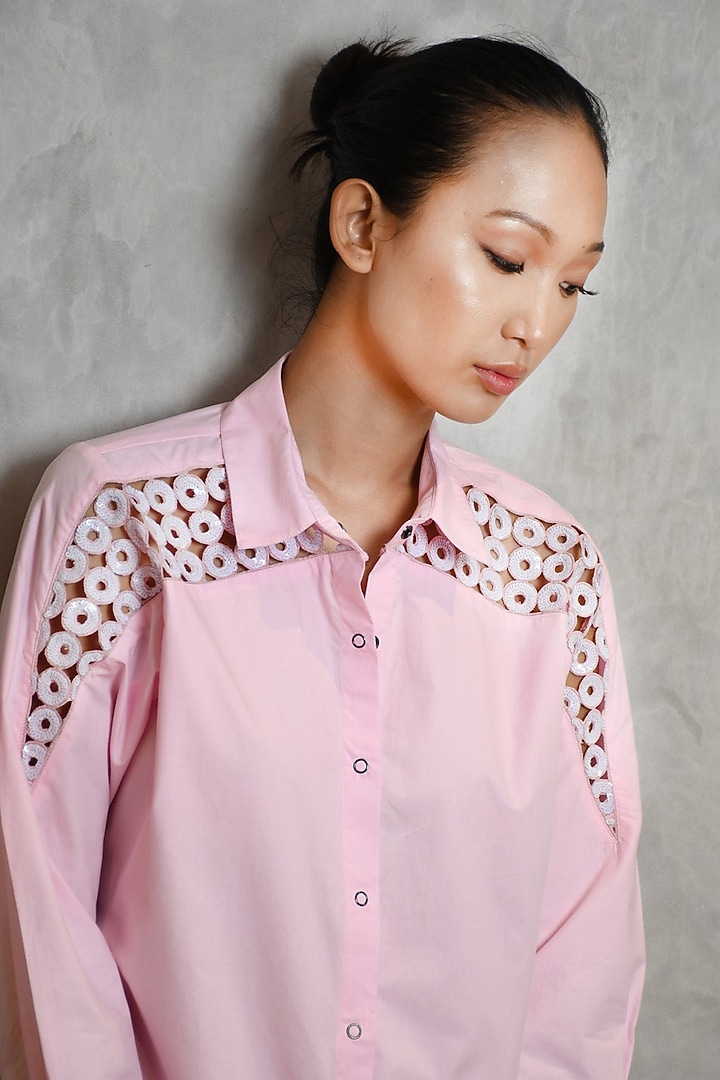 Pink Cotton Cutwork Shirt by Richaa Goenka at Pernia's Pop Up Shop