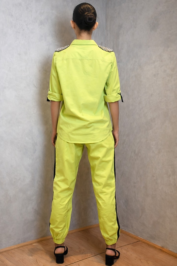 Neon Green Cotton Joggers Pant Set by Richaa Goenka at Pernia's Pop Up Shop