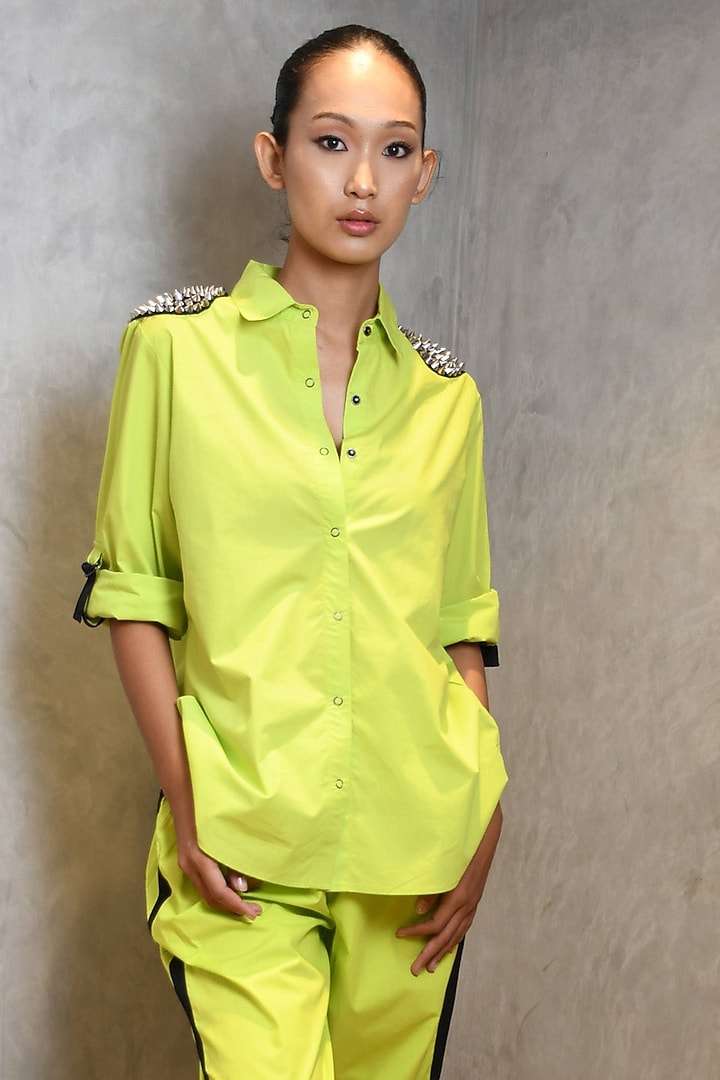 Neon Green Cotton Joggers Pant Set by Richaa Goenka at Pernia's Pop Up Shop