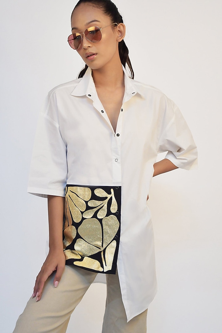 White Cotton Asymmetrical Shirt by Richaa Goenka at Pernia's Pop Up Shop