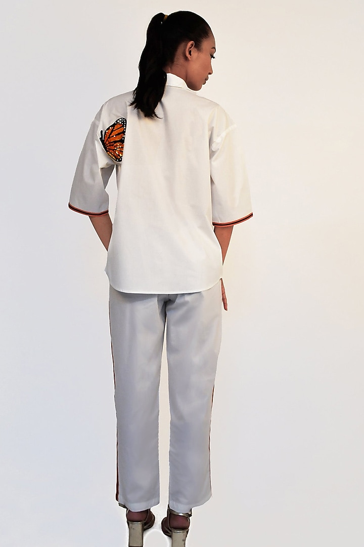 White Cotton Sequin Embroidered Co-Ord Set by Richaa Goenka at Pernia's Pop Up Shop