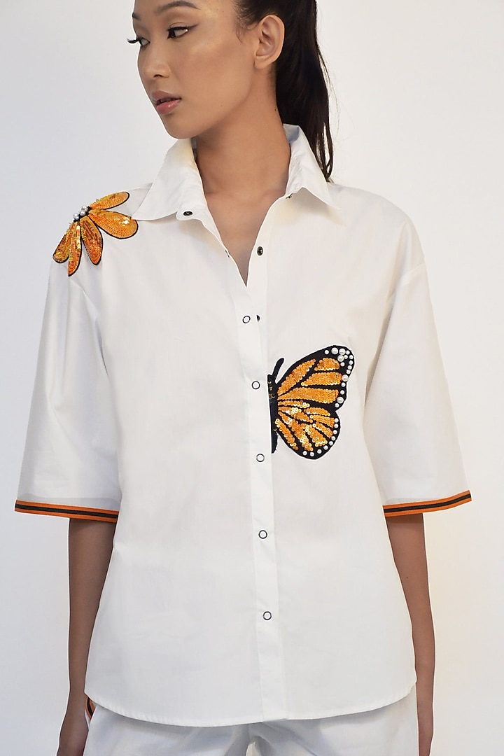 White Cotton Sequin Embroidered Co-Ord Set by Richaa Goenka at Pernia's Pop Up Shop