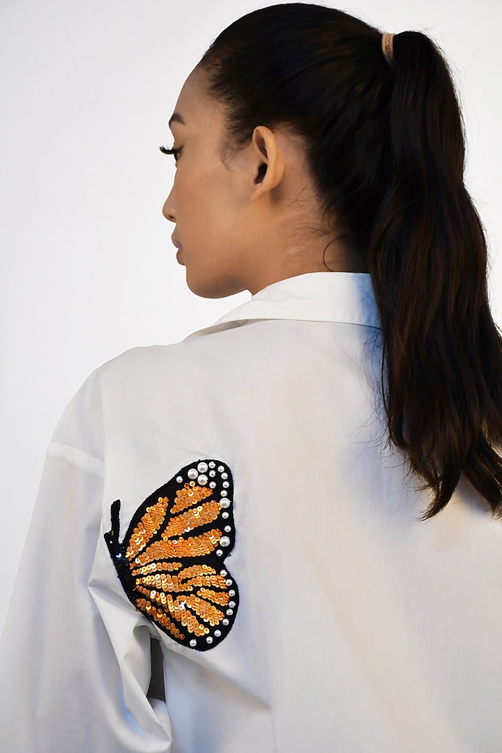 White Cotton Sequin Embroidered Co-Ord Set by Richaa Goenka at Pernia's Pop Up Shop