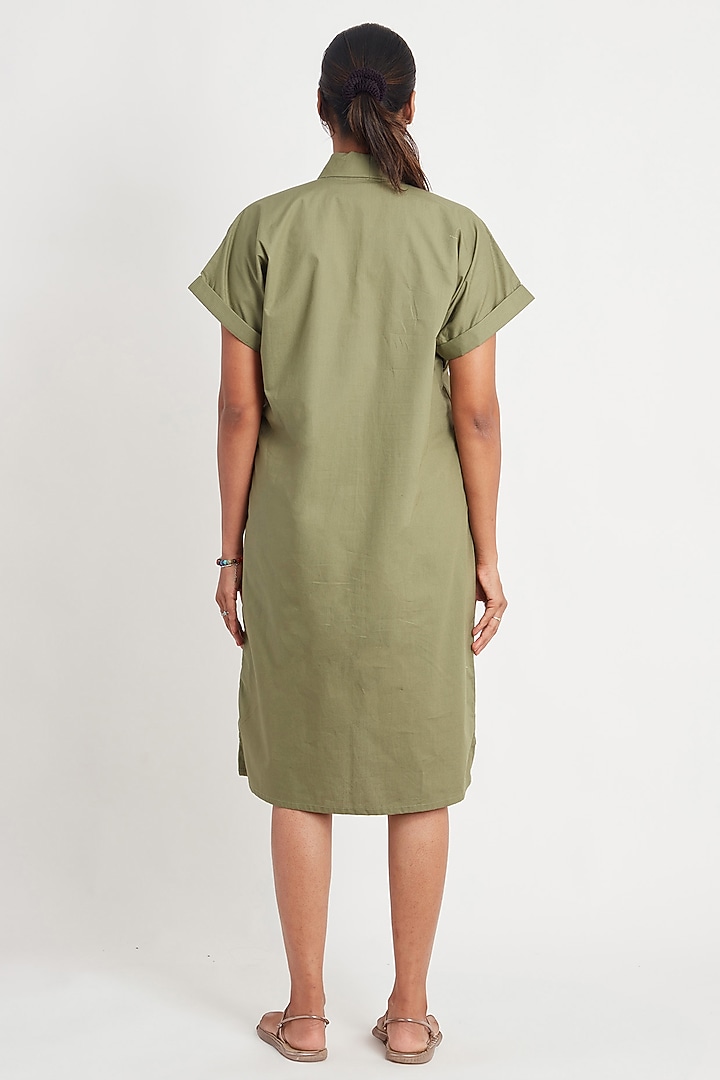 Olive Cotton Embroidered Summer Dress by Richaa Goenka at Pernia's Pop Up Shop
