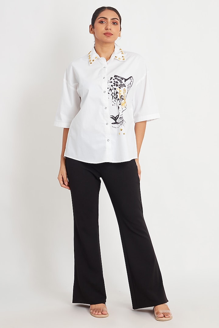 White Cotton Foil Printed Shirt by Richaa Goenka at Pernia's Pop Up Shop