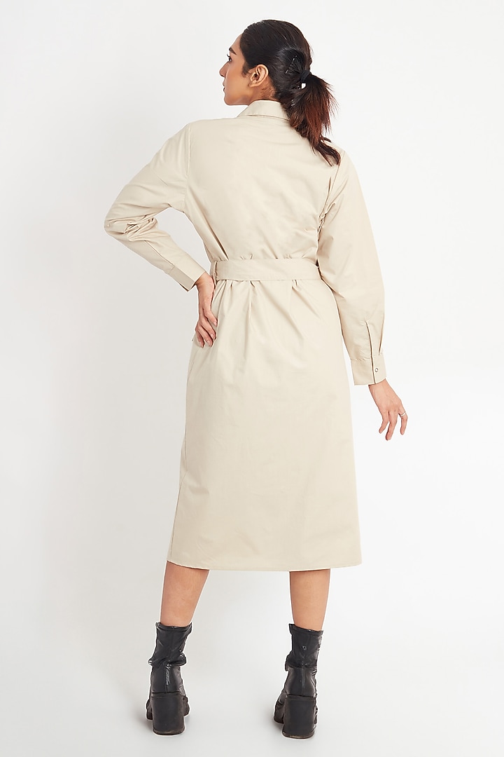 Beige Cotton Embroidered Summer Dress by Richaa Goenka at Pernia's Pop Up Shop