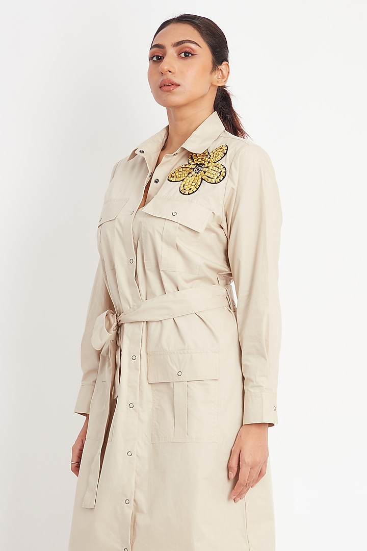 Beige Cotton Embroidered Summer Dress by Richaa Goenka at Pernia's Pop Up Shop
