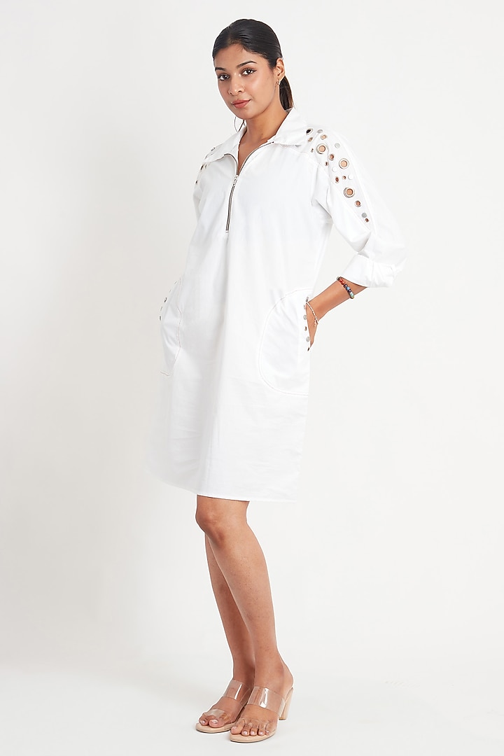 White Cotton Eyelet Embroidered Summer Dress by Richaa Goenka at Pernia's Pop Up Shop