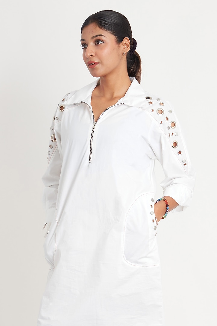 White Cotton Eyelet Embroidered Summer Dress by Richaa Goenka at Pernia's Pop Up Shop