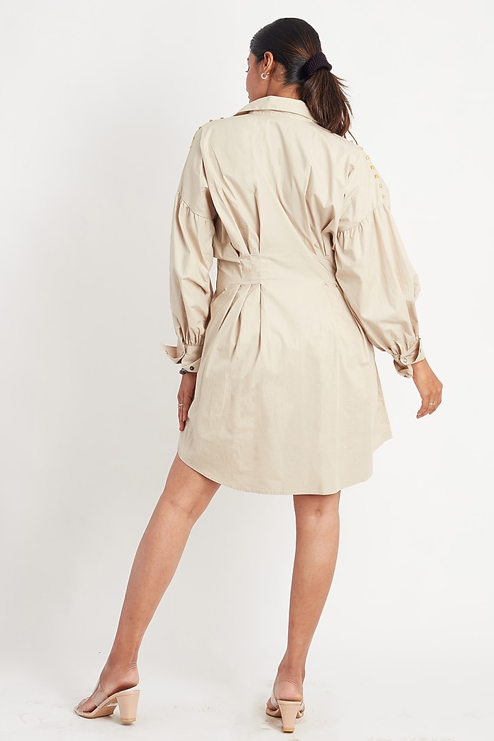 Beige Cotton Foil Printed Summer Dress by Richaa Goenka at Pernia's Pop Up Shop