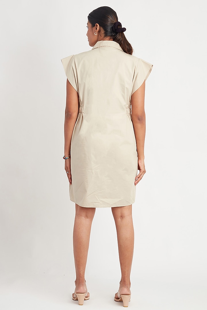 Beige Cotton Embroidered Summer Dress by Richaa Goenka at Pernia's Pop Up Shop