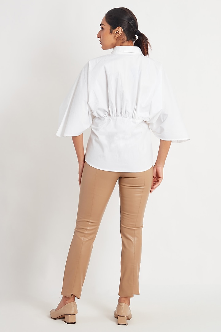 White Cotton Embroidered Pleated Shirt by Richaa Goenka at Pernia's Pop Up Shop