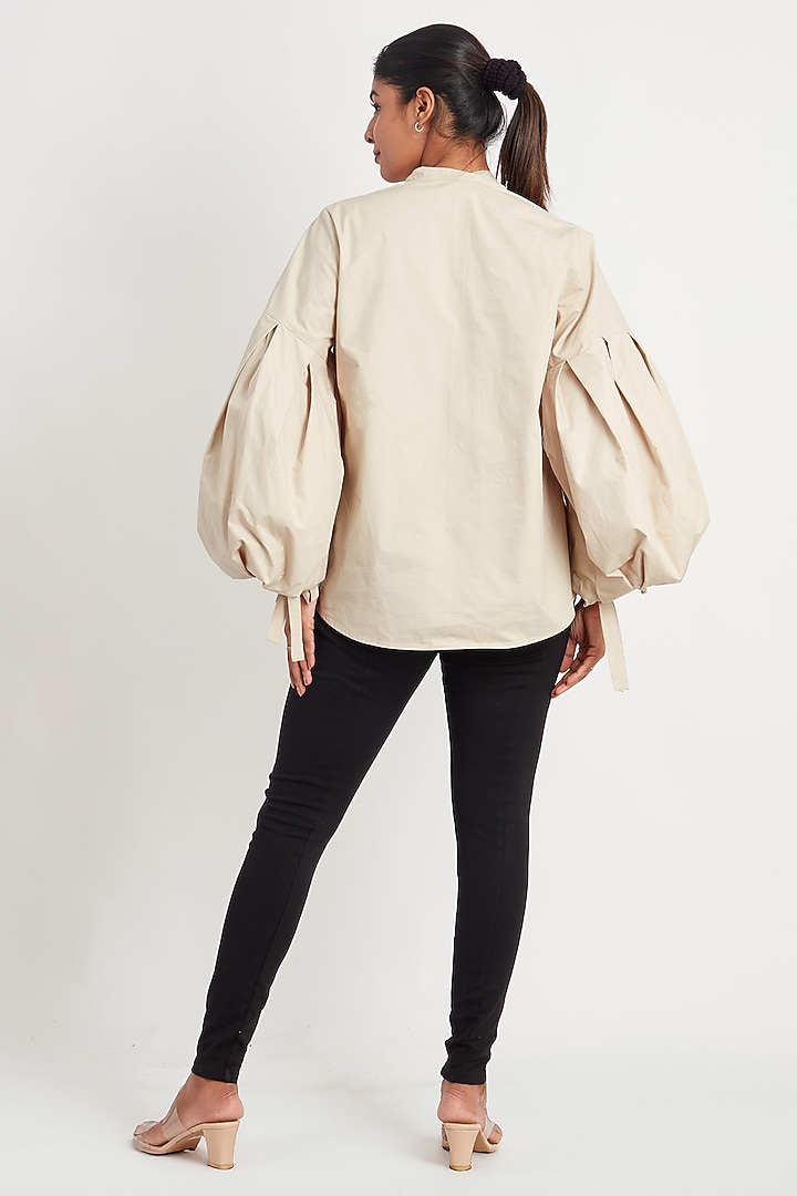 Beige Cotton Embroidered Shirt by Richaa Goenka at Pernia's Pop Up Shop