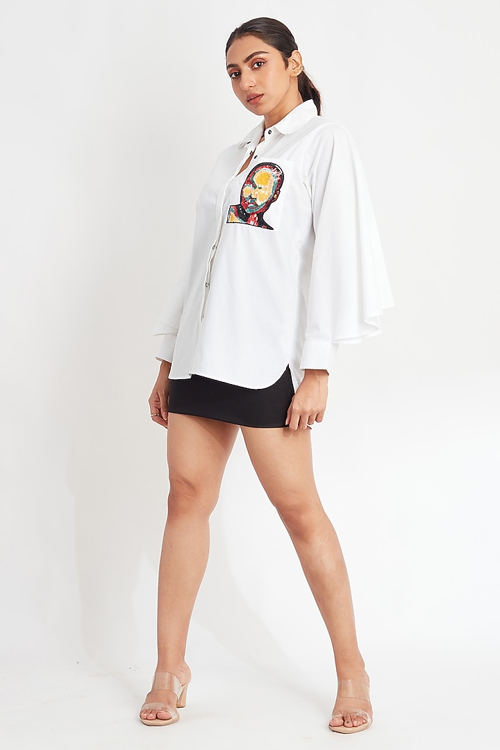 White Cotton Embroidered Shirt by Richaa Goenka at Pernia's Pop Up Shop