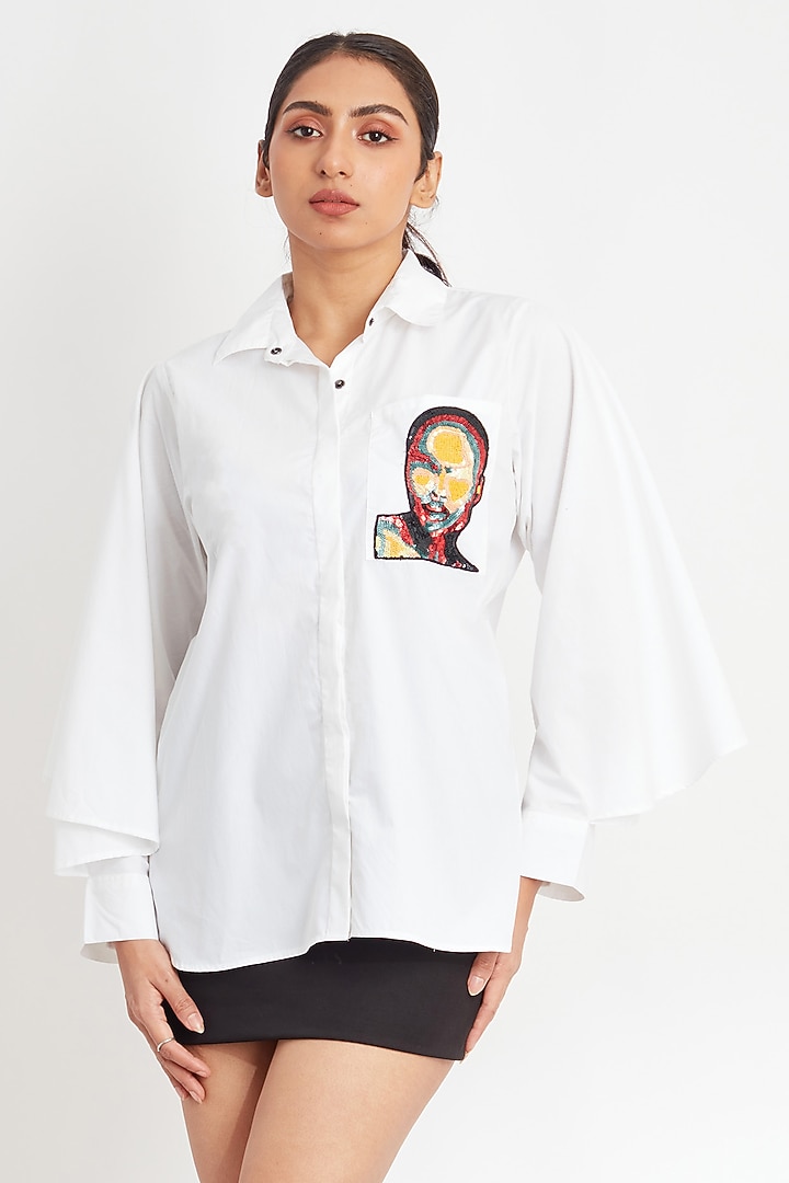 White Cotton Embroidered Shirt by Richaa Goenka at Pernia's Pop Up Shop