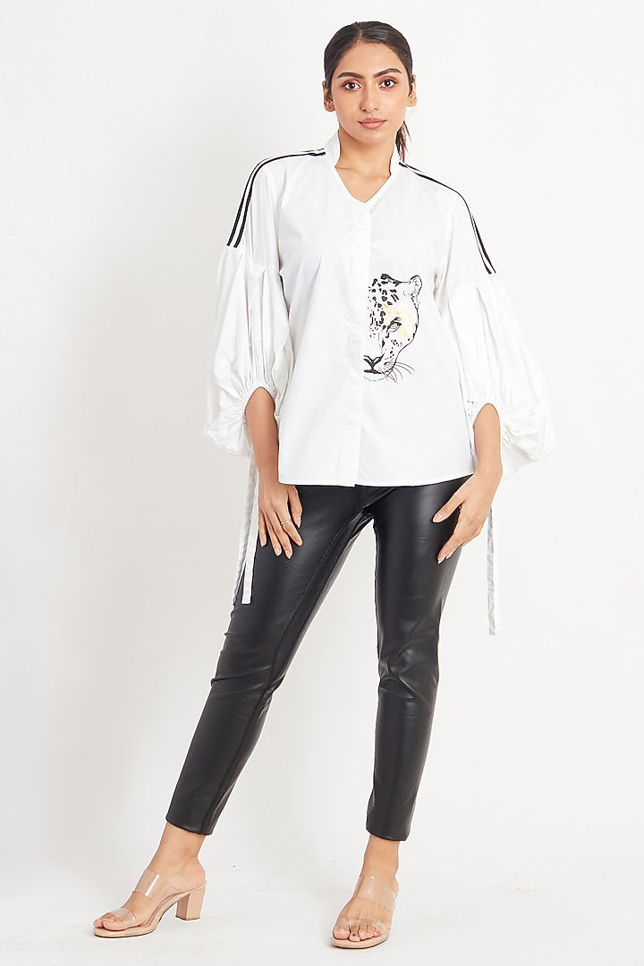 White Cotton Foil Printed Shirt by Richaa Goenka at Pernia's Pop Up Shop