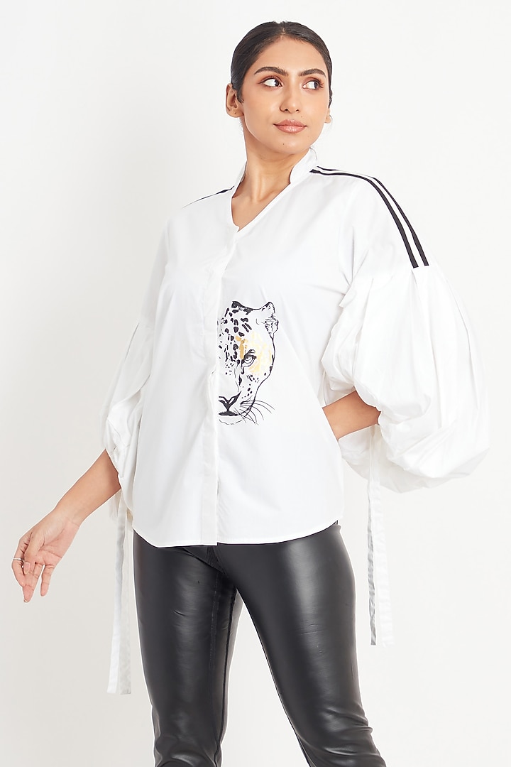 White Cotton Foil Printed Shirt by Richaa Goenka at Pernia's Pop Up Shop
