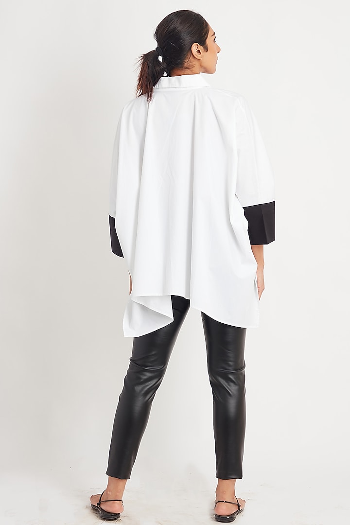 White Cotton Embroidered Poncho-Style Shirt by Richaa Goenka at Pernia's Pop Up Shop