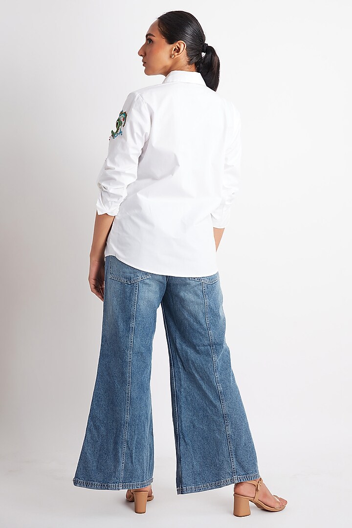 White Cotton Embroidered Shirt by Richaa Goenka at Pernia's Pop Up Shop