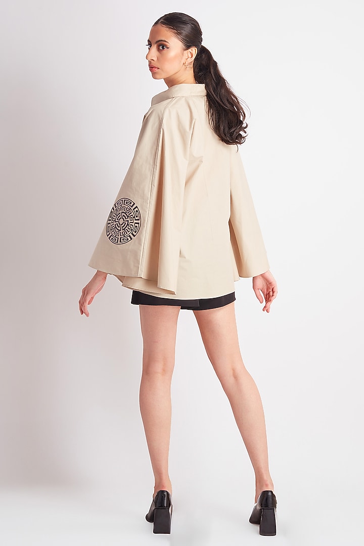 Beige Cotton Applique Work Cape-Style Shirt by Richaa Goenka at Pernia's Pop Up Shop